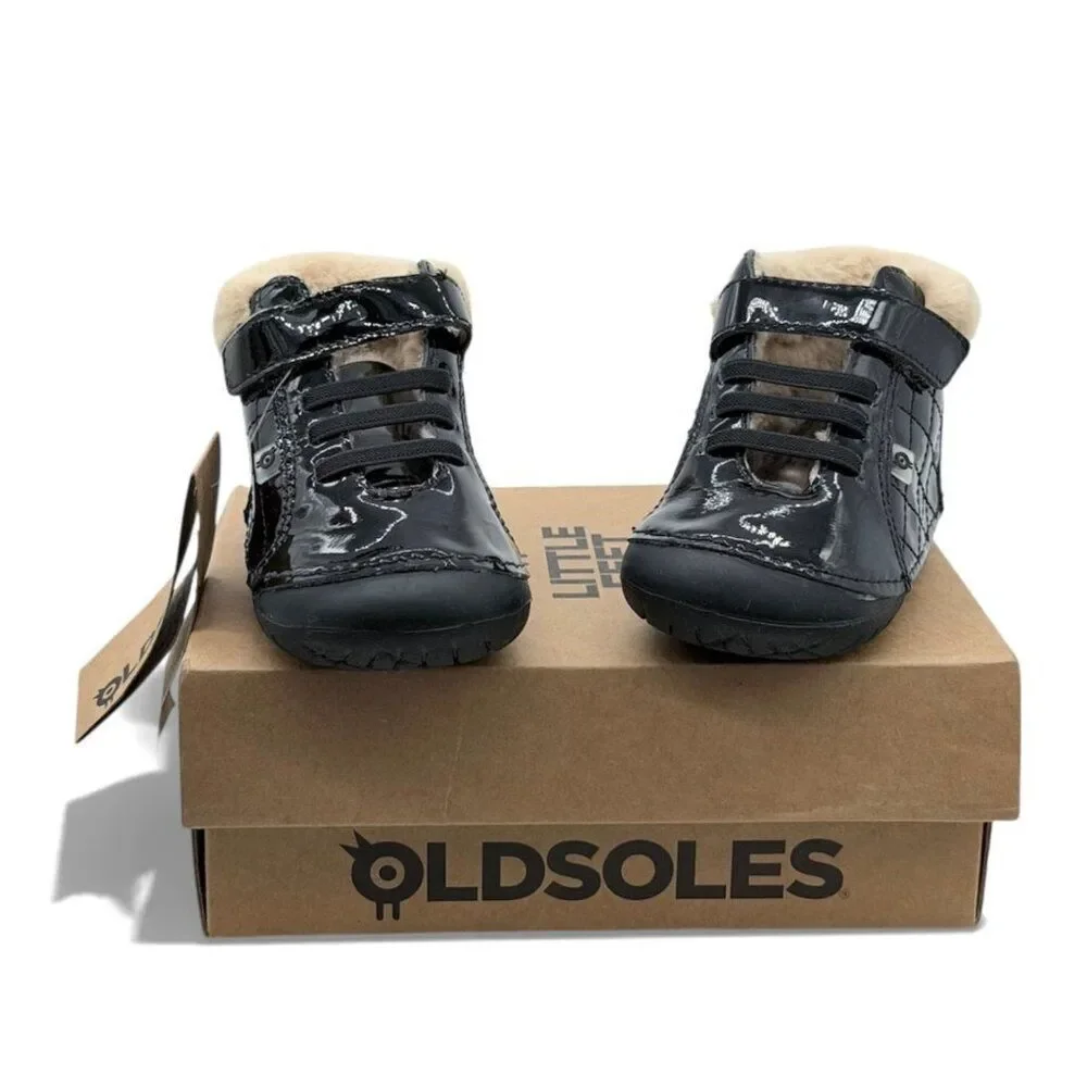 Old Soles Toddler Quilted Patent Leather Fur Lined Booties US 7 EU 23 Hook Loop